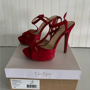 Jessica Simpson Red Suede Platform Strappy Stilettos